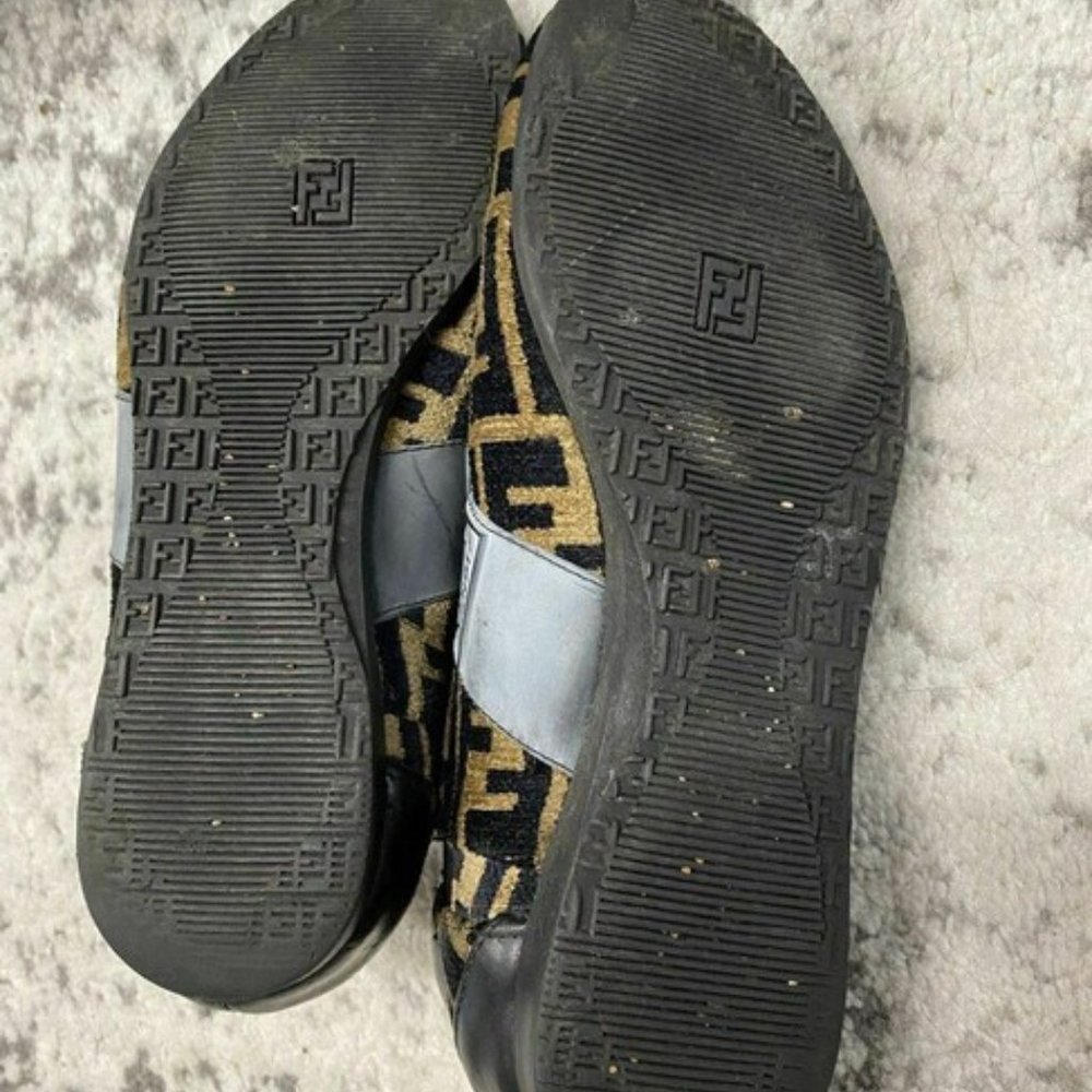 Fendi Tobacco Zucca Print Faux Fur Sneakers - Picture 2 of 11